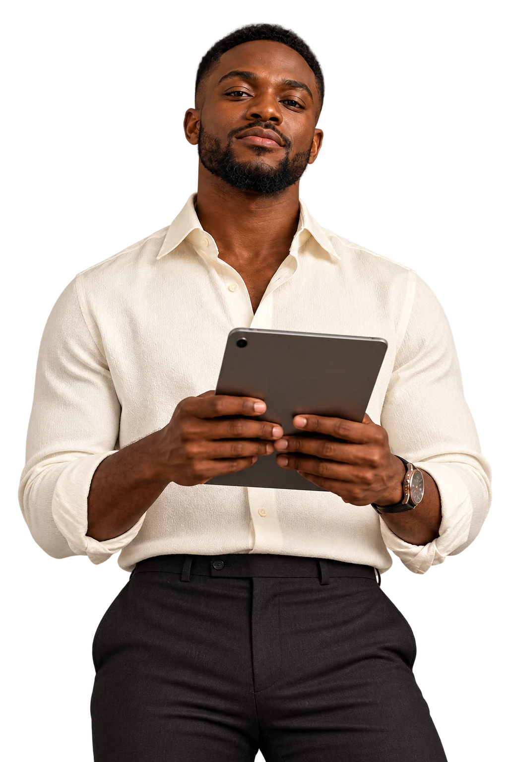 Dirigeant consultant les informations de son activité sur une tablette